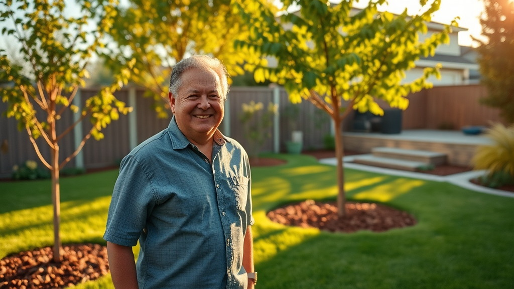 Denver yard after tree removal and restoration happy homeowner healthy trees