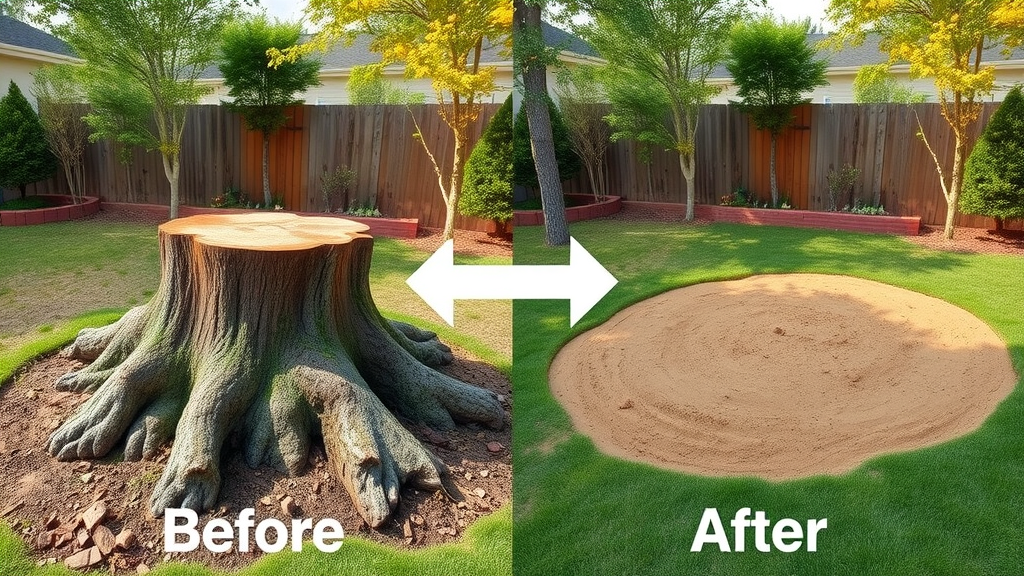 stump grinding Denver - Before and after of Denver property with stump removal transformation