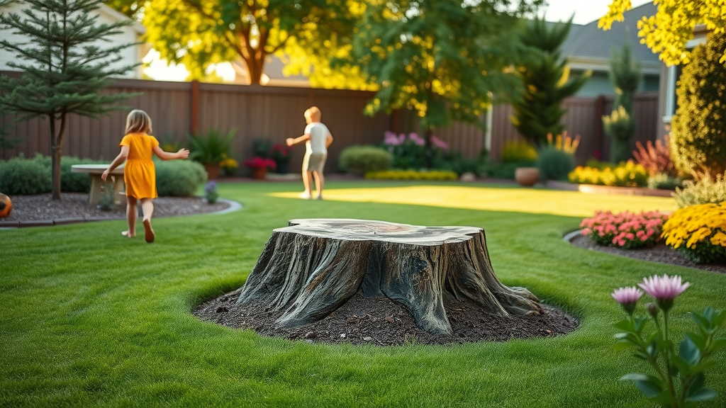 stump grinding Denver - Family enjoying lush, stump-free backyard in Denver