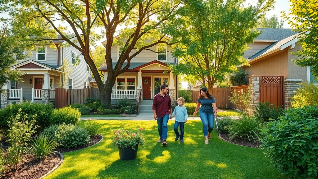 Beautiful Denver property with healthy, well-maintained trees, family enjoying the yard, showing effects of expert Denver tree removal services