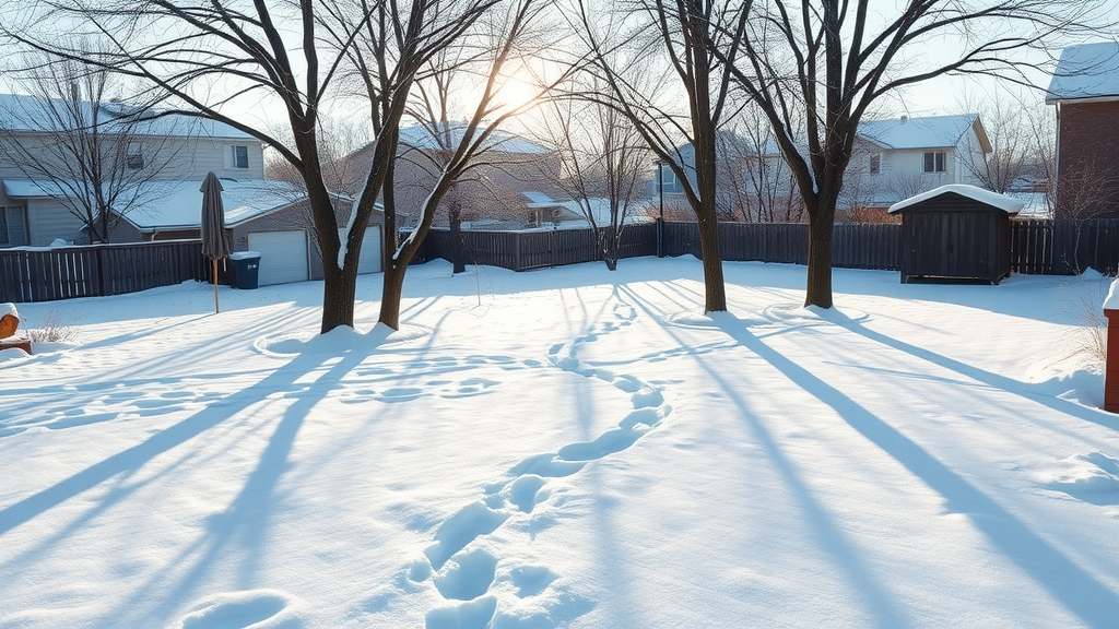 Denver suburban backyard in winter with bare trees ready for removal—licensed tree removal contractors Denver