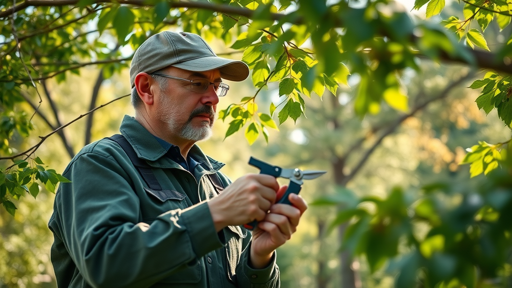 Certified arborist inspecting tree health and plant health care in a lush Denver park