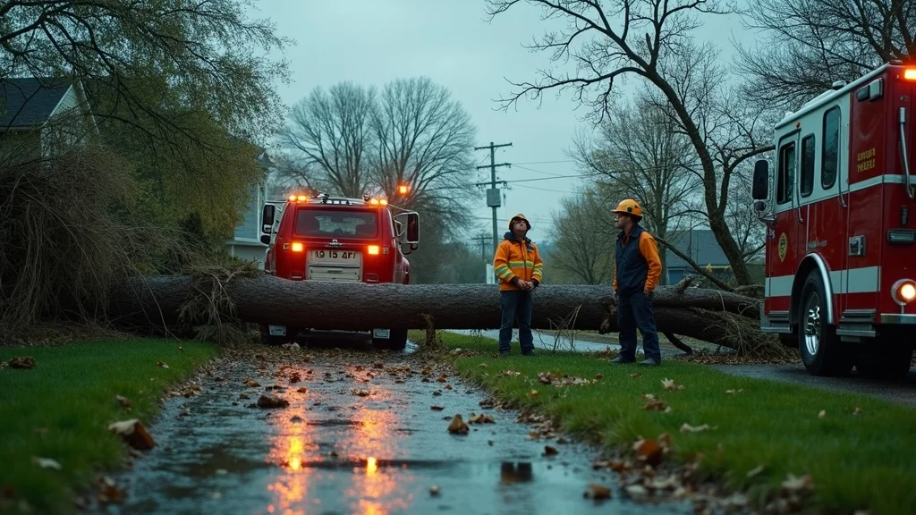 emergency crew removing storm-damaged fallen tree in Denver yard
