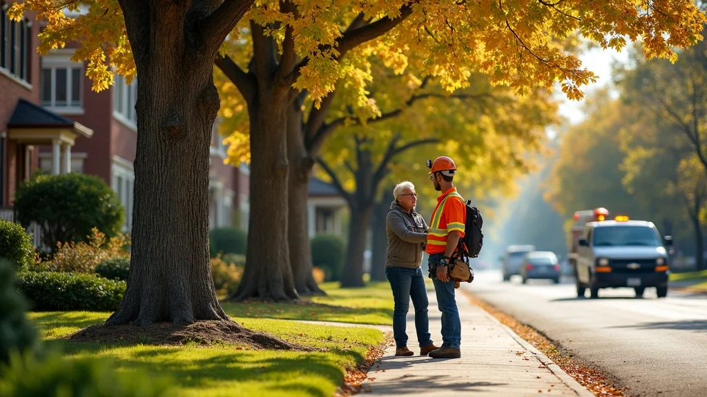 tree removal near me - arborist assessing large tree in suburban Denver