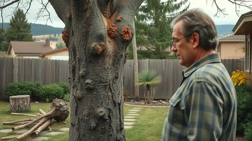 Tree removal insurance exclusions Denver neglected diseased tree fungus decay visible in Denver yard